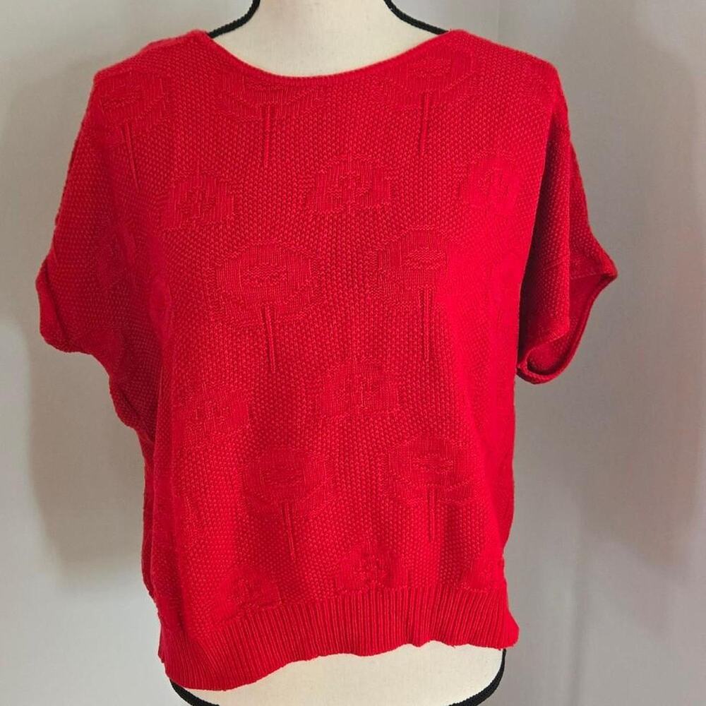 vintage 90s 80s womens Red knit sweater with textured diamond pattern L?